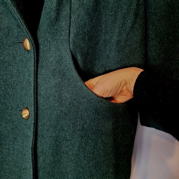 Vintage 90s Long Maxi Coat Preppy Heritage Winter Wool Green Size 16 Slouchy - Picture 6 of 7